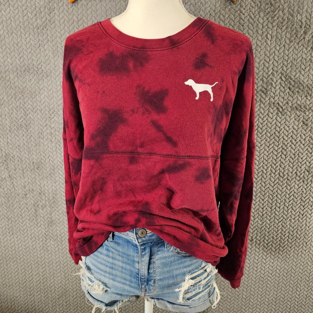 PINK Victoria's Secret Red Black Tie Dye Spirit Jersey Oversized Sweatshirt M